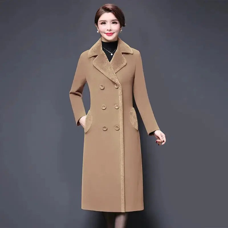 M-5XL Women Wool Blends Coat Autumn Winter 2025 Fashion Mother Thicken Cashmere Collar Long Jacket Slim Tops Outerwear Female ZITA LA BELLE ÉLITE