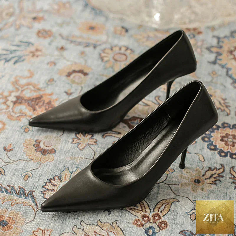 Green high heels pumps for women by Zita La Belle Elite, pointed toe slip-on shoes, elegant for prom, wedding, or parties.