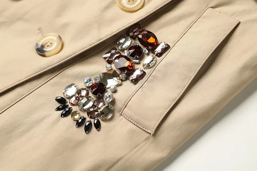 Long Double Breasted Trench Coat for Women British Style Luxury Beadings Maxi Coat Work Business Coat Plus Size 2025 ZITA LA BELLE ÉLITE