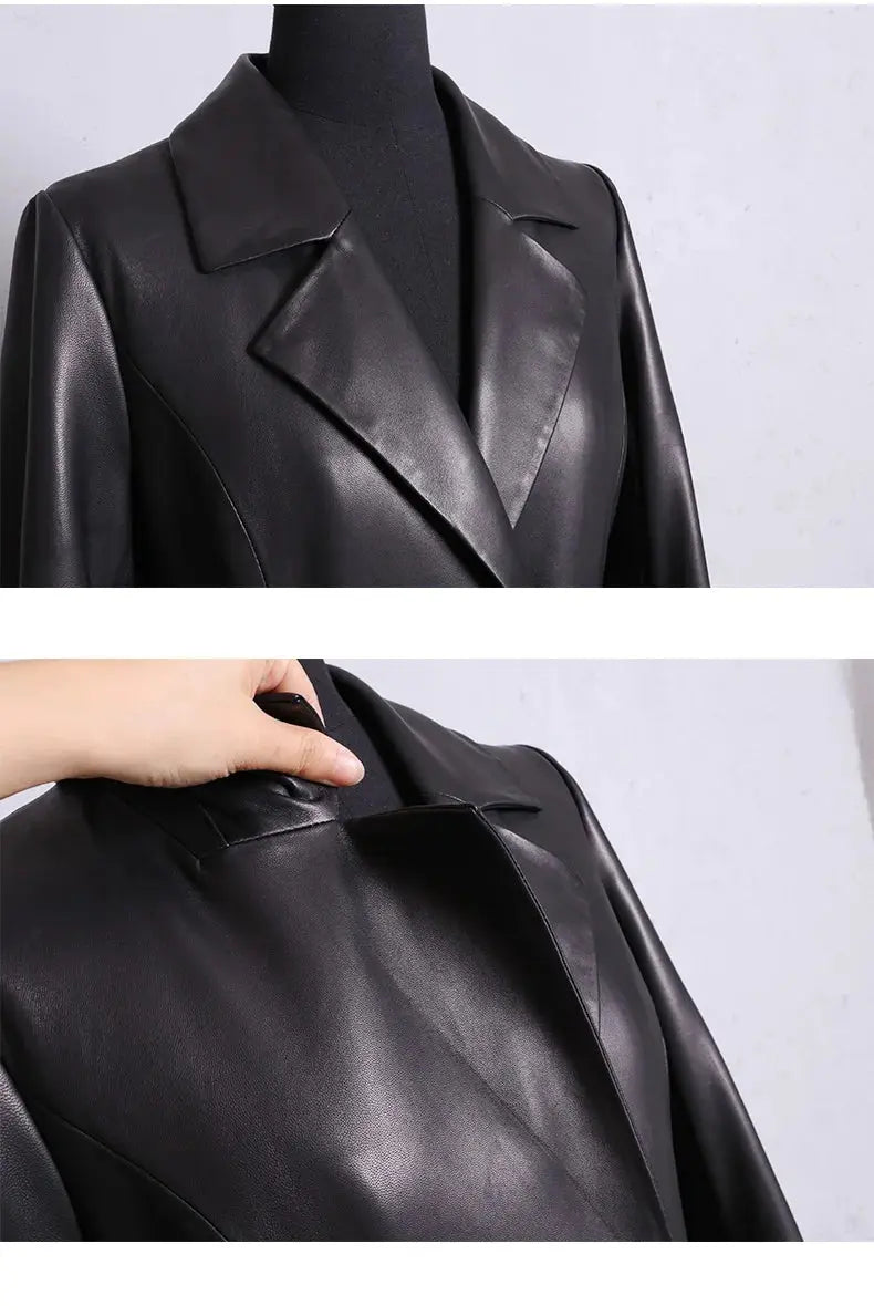 Lautaro Autumn Long Skirted Red Black Faux Leather Trench Coat for Women Double Breasted Elegant Luxury Fashion 4xl 5xl 6xl 7xl ZITA LA BELLE ÉLITE