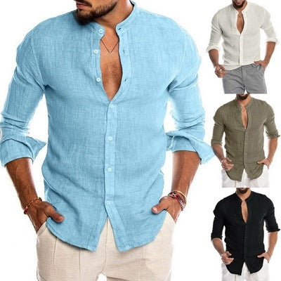 Cotton Linen Shirt Short Sleeve Casual Men's