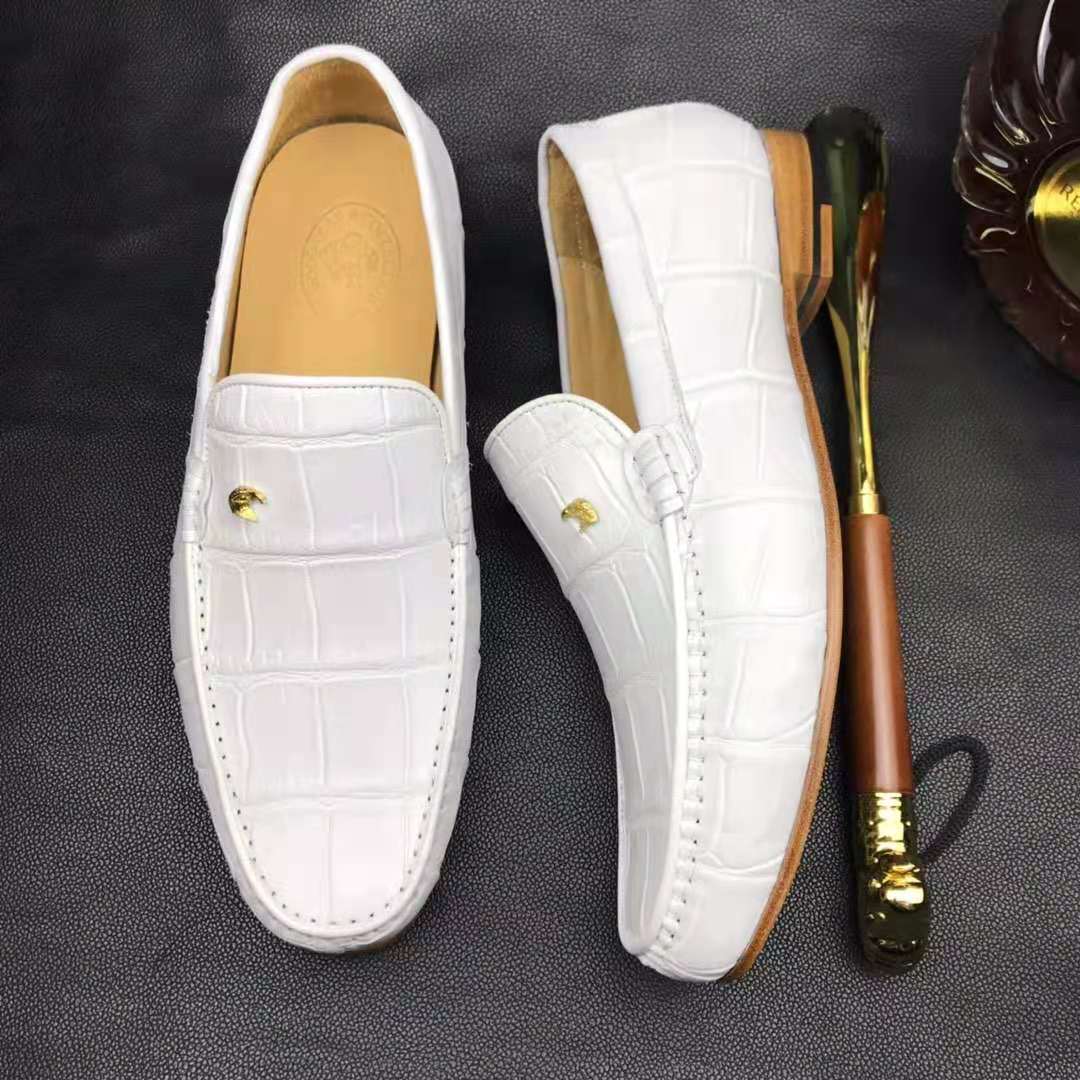 White Crocodile Leather Loafers Handmade Dress Shoes Men's