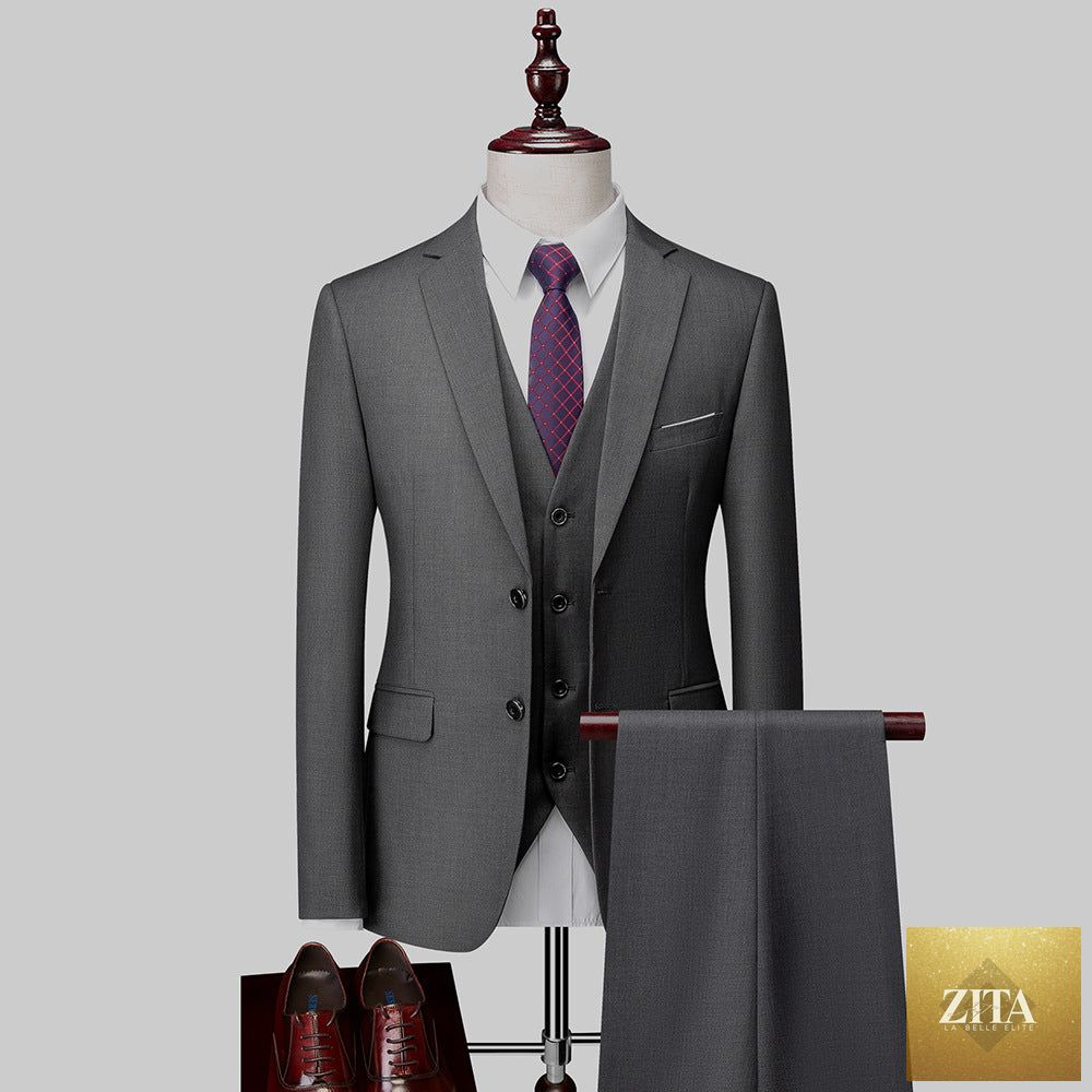Zita La Belle Elite men's 3-piece suit with jacket, pants, and vest, formal business attire in classic style.