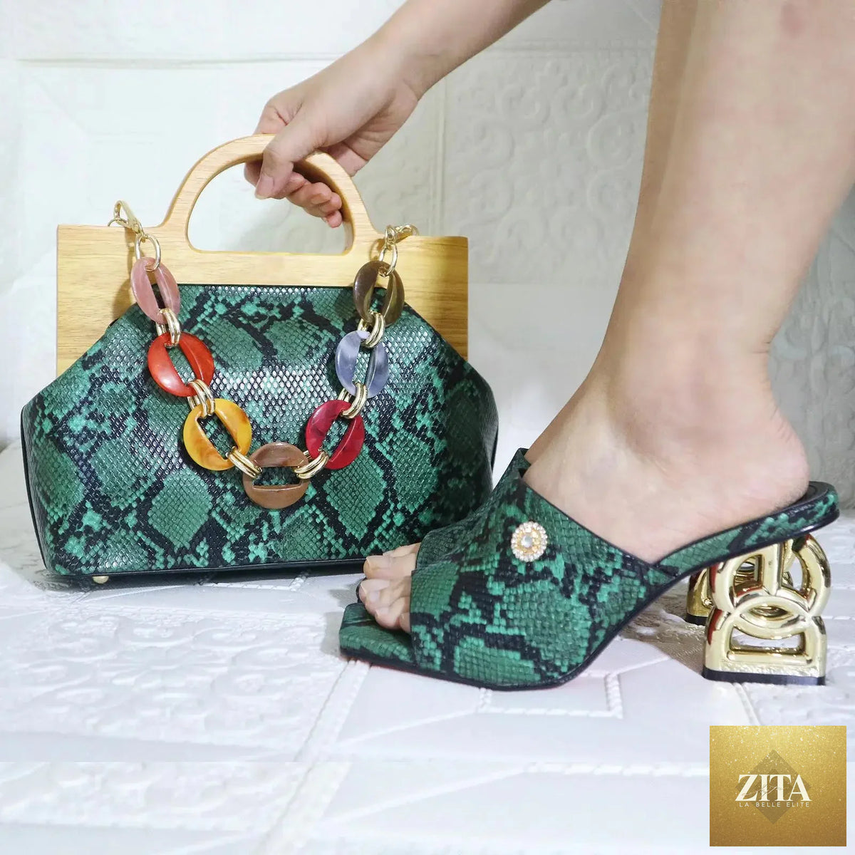 Elegant matching women's shoes and bag set by EdleessFashion, featuring luxurious design and coordinated style.
