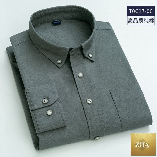 Men's 100% cotton button-down collar shirt by Zita La Belle Elite, shown in classic style with long sleeves and a tailored fit.