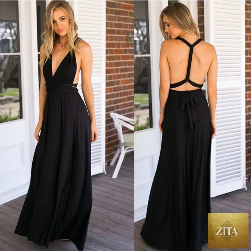 Backless sleeveless women's evening dress by Trendy Attic Store01 featuring a sexy, elegant design with a stylish, temperament style.