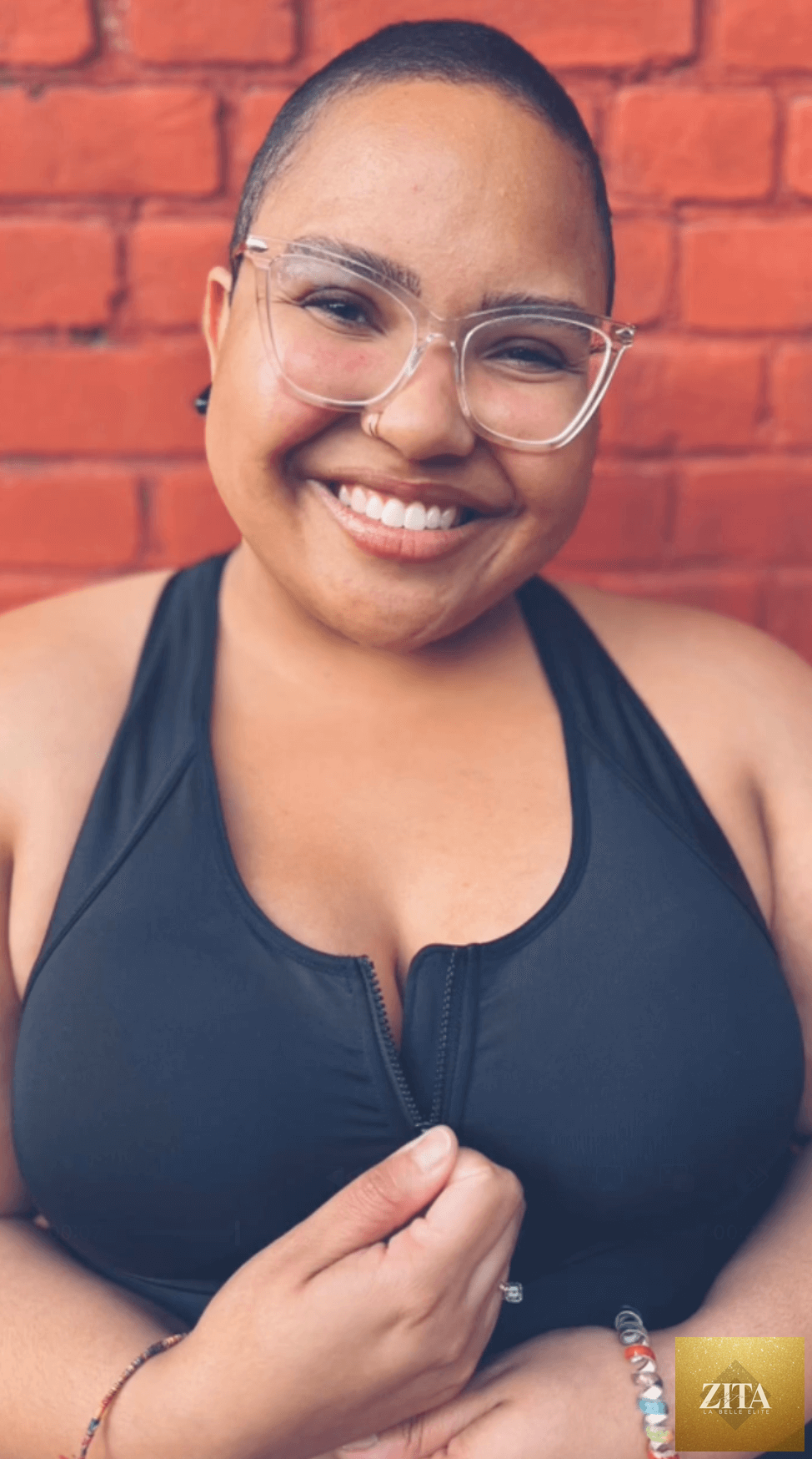 Meadow Hero front-closure black sports bra with supportive design and adjustable straps for comfortable active wear.