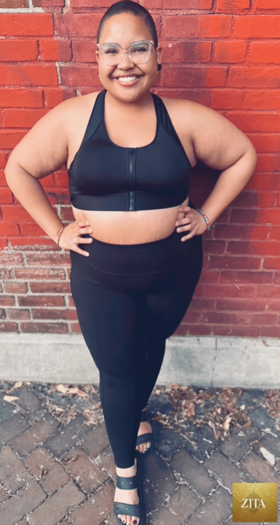Black Meadow Hero front-closure sports bra with supportive design and adjustable straps, ideal for active wear.