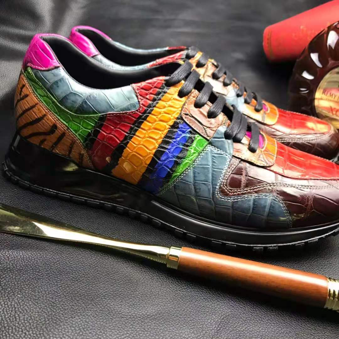 Don John men's Crocodile Rainbow Sneakers featuring vibrant, multicolor crocodile-embossed leather and casual athletic style.