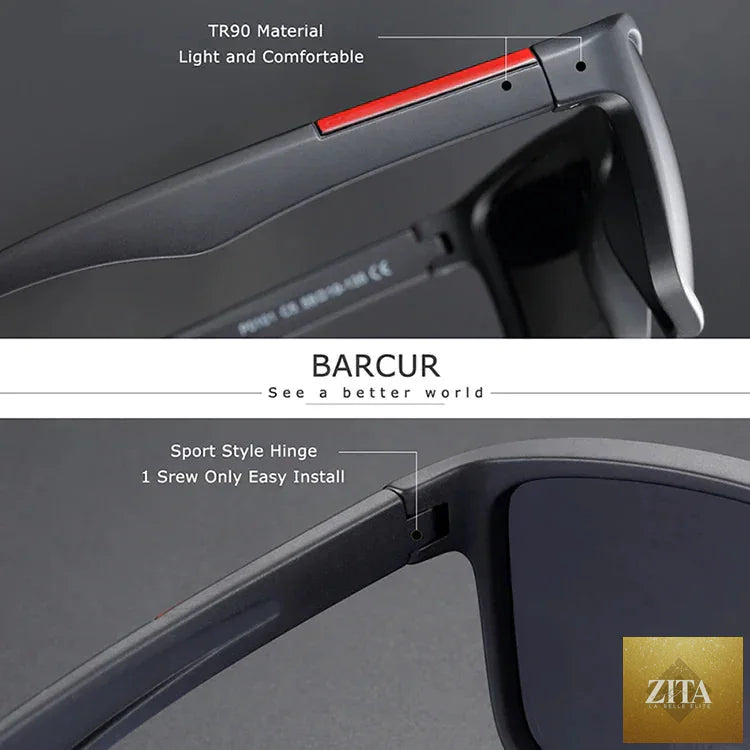 Stevvex BARCURTR90 vintage square polarized sunglasses for men with UV400 protection, lightweight summer eyewear, black frame