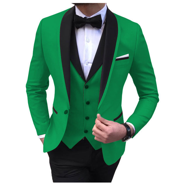 Slim fit men's suit set with jacket, trousers, and vest from donjohnbyvictoriacharles, ideal for formal weddings and events.