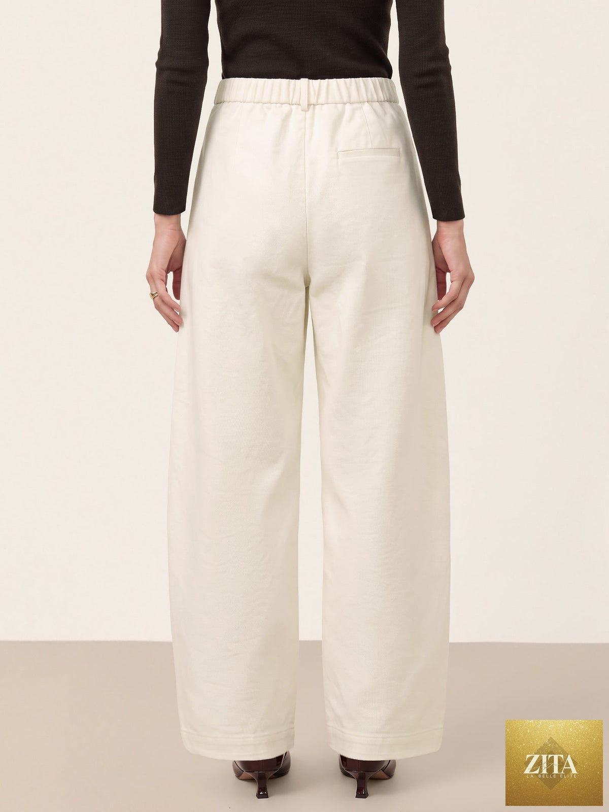 Cotton Mid Waist Curved Leg Pants LORENA