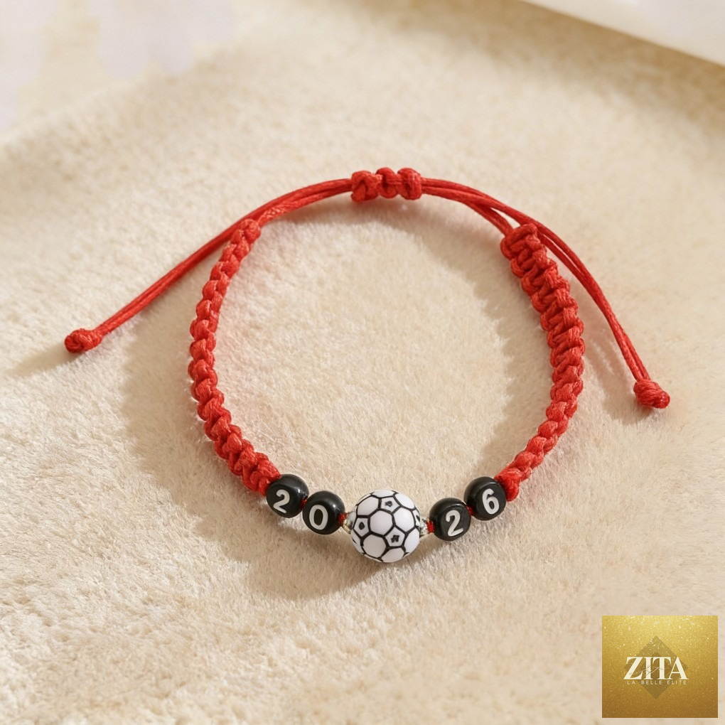 USA-Mexico-Canada World Cup football bracelet by Zita La Belle Elite, featuring colorful football-themed beads and patriotic design.