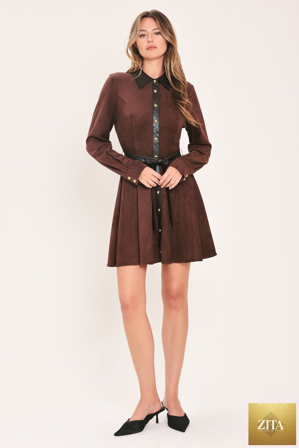 FALLING FOR YOU BURGUNDY FAUX SUEDE TIE-WAIST MINI DRESS