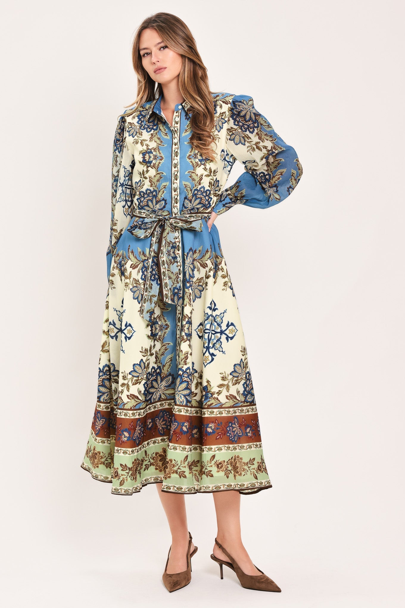 Flying Tomato Skyborne Ornamental Grace woven midi dress in ivory, featuring intricate patterns and a flowing, elegant design.