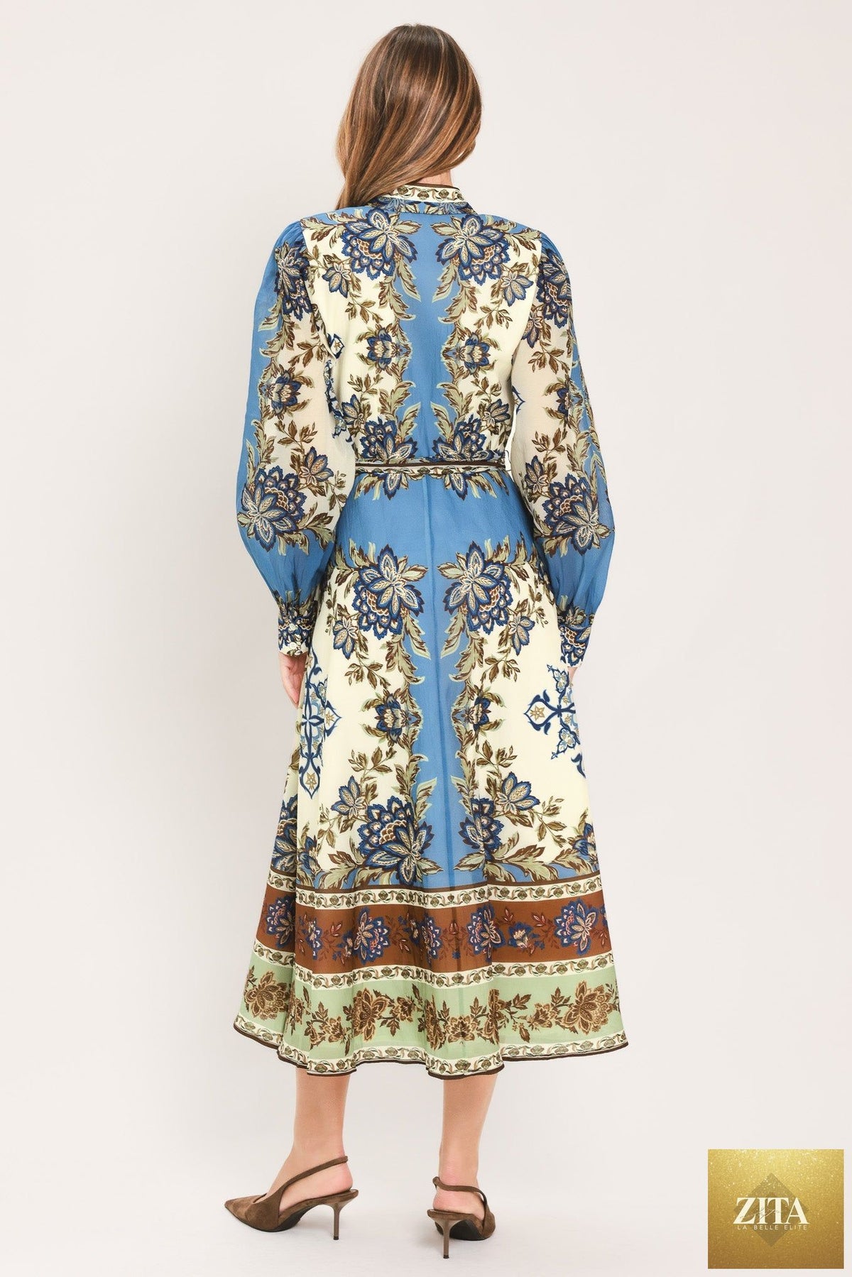 Flying Tomato Skyborne Ornamental Grace woven midi shirt dress in ivory, featuring a relaxed fit and intricate woven detailing.