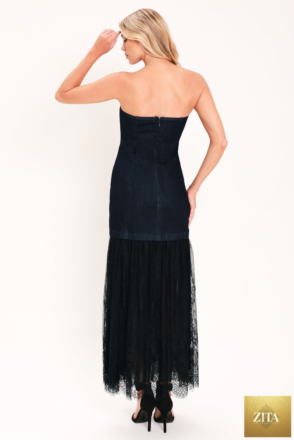 MIDNIGHT COLUMN MUSE DENIM TUBE DRESS