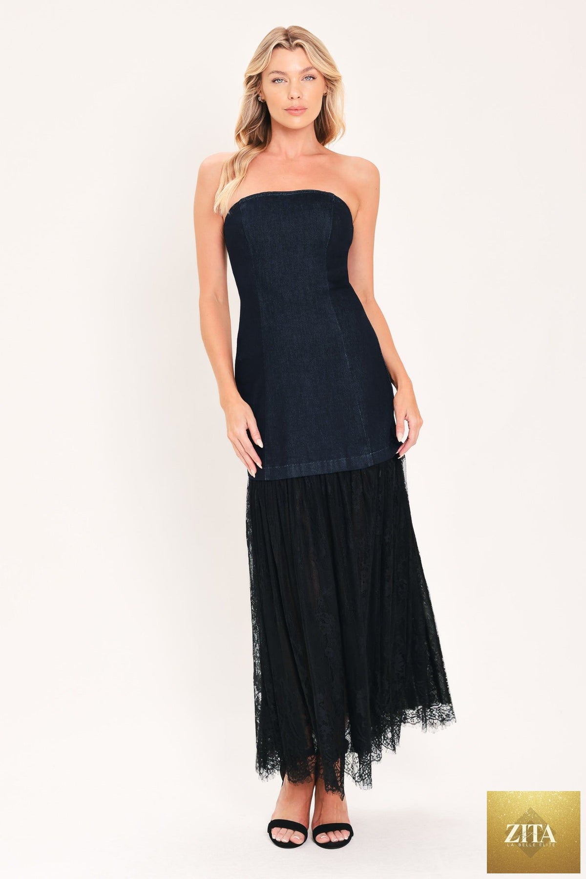MIDNIGHT COLUMN MUSE DENIM TUBE DRESS