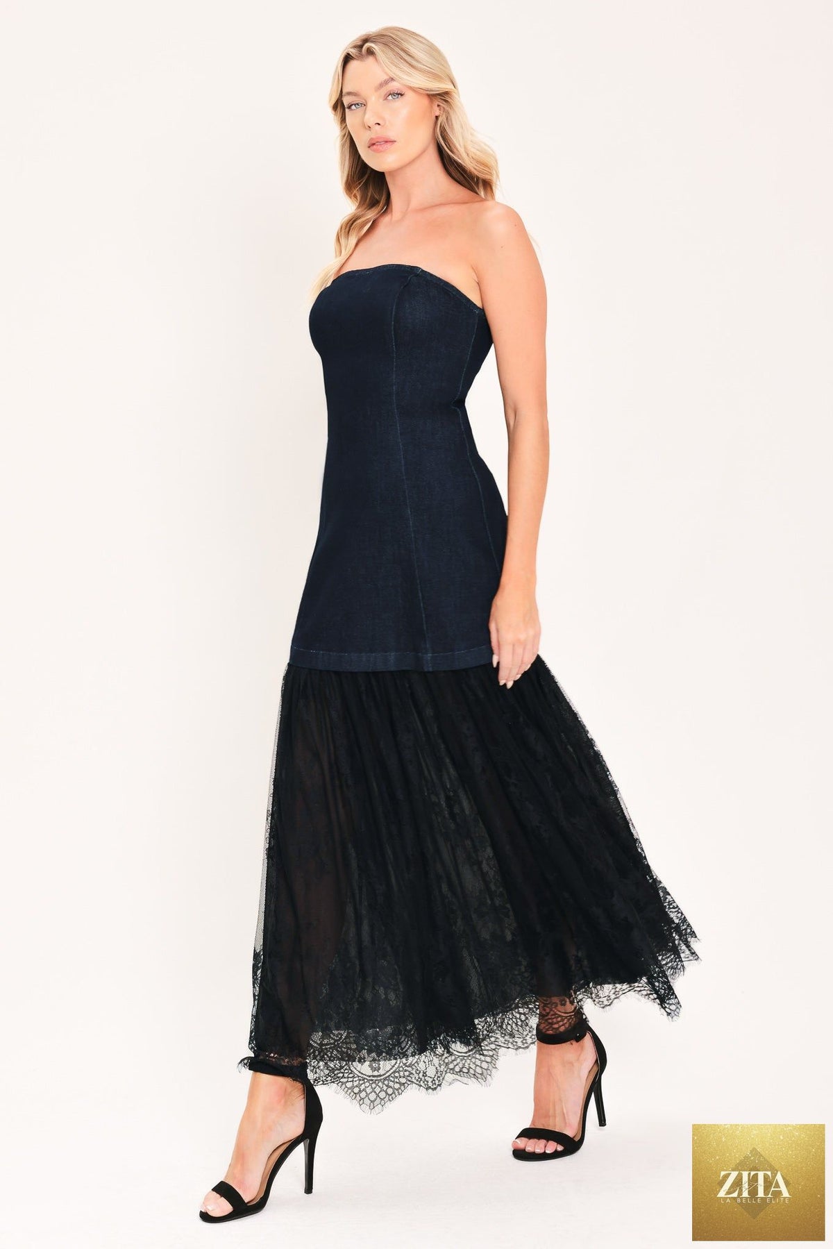 MIDNIGHT COLUMN MUSE DENIM TUBE DRESS