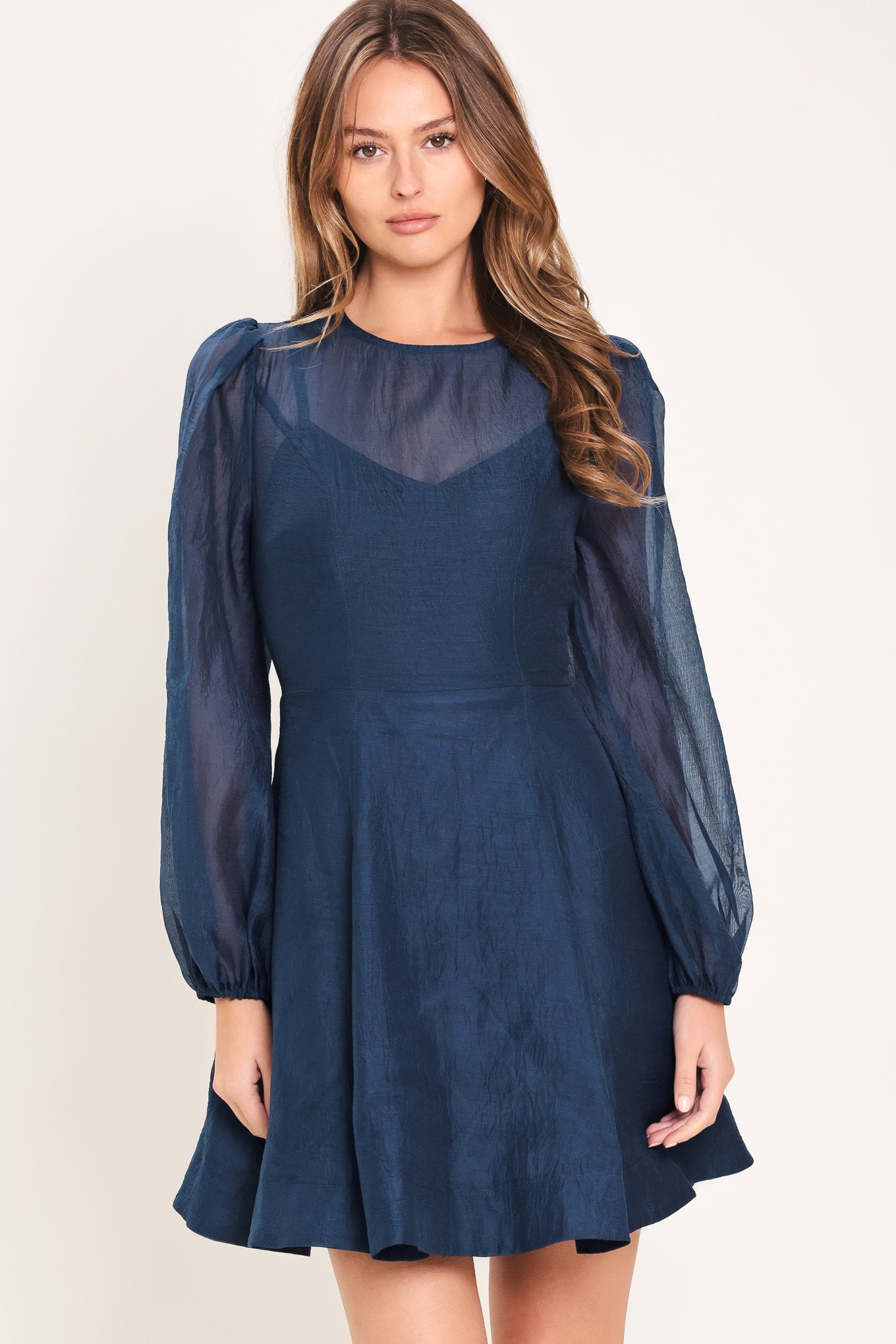 Navy Twilight Charm woven mini dress by Flying Tomato, featuring a stylish and lightweight design with intricate woven details.