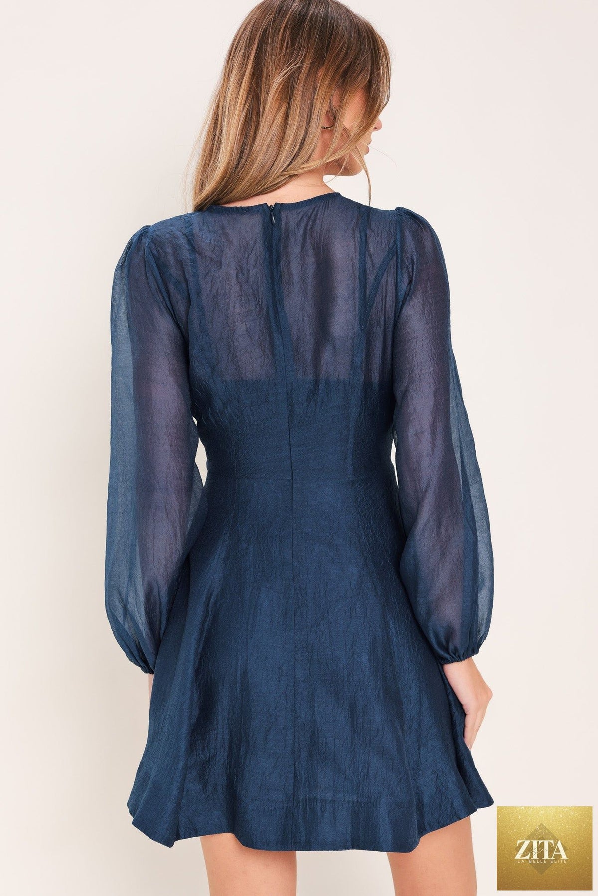 Navy Twilight Charm woven mini dress by Flying Tomato featuring a stylish, casual design and lightweight fabric.