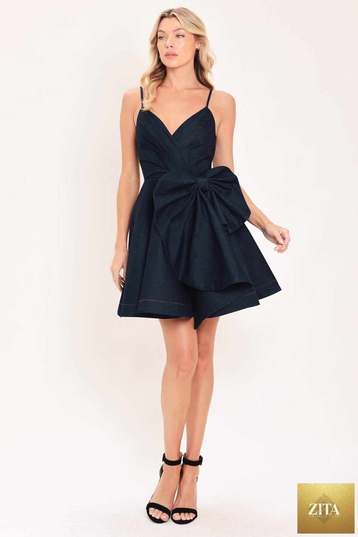 DEEP BLUE CELEBRATION DENIM MINI DRESS