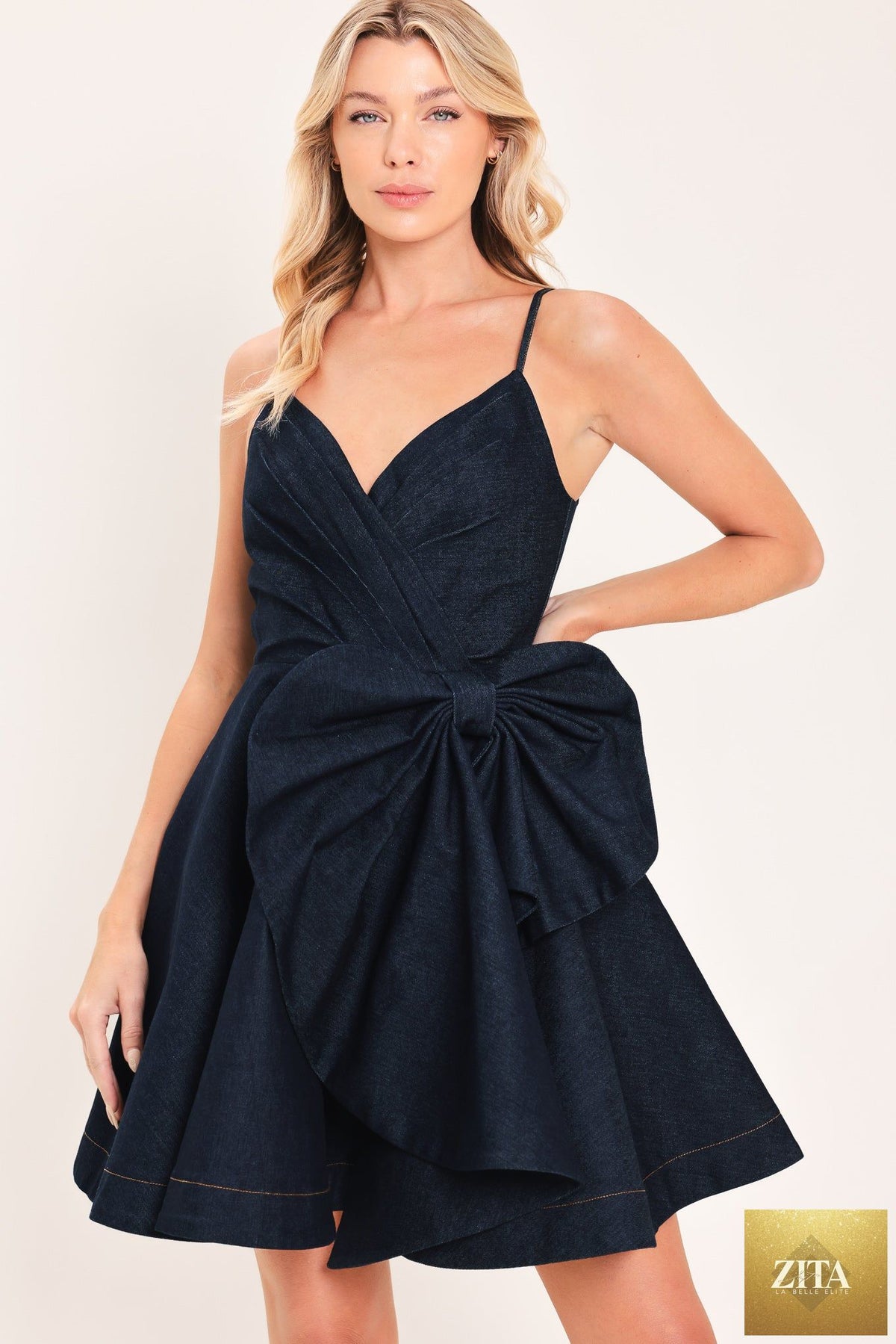 DEEP BLUE CELEBRATION DENIM MINI DRESS