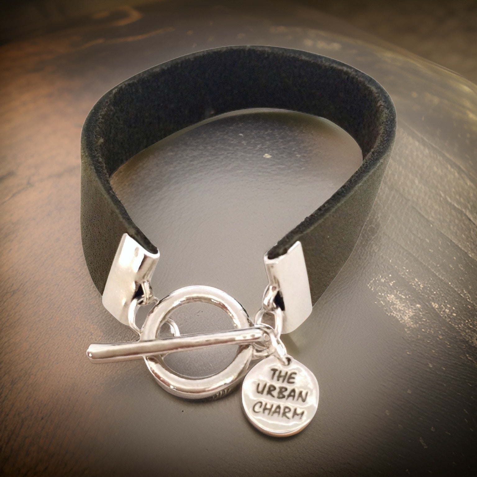 Distressed Olive Leather Color Band Bracelet by The Urban Charm Pear Demeter