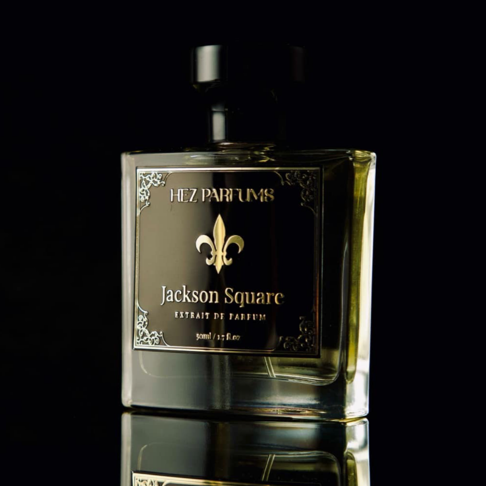 HEZ PARFUMS Jackson Square perfume bottle with elegant packaging and floral accents, showcasing a luxurious fragrance.