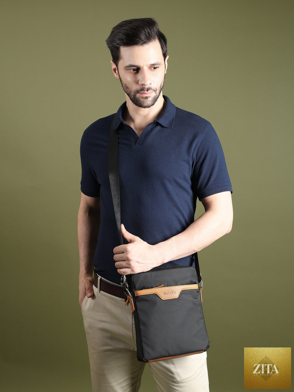 Classy Leather Bags Mark Canvas Side Messenger Bag showing adjustable strap, front pocket, and spacious main compartment.