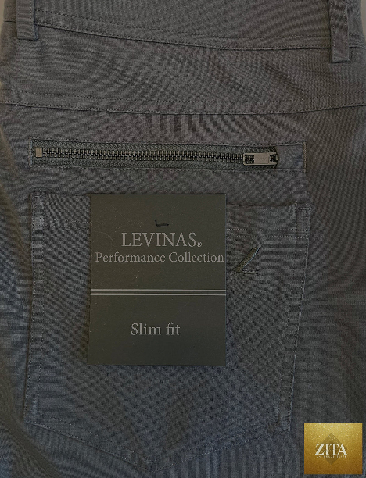 Dark charcoal Super Stretch men's chinos by LEVINAS® Official, showcasing a casual fit with a modern, comfortable design.
