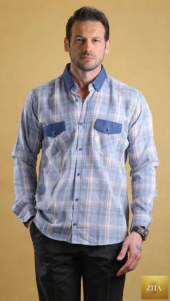 Bright Moons Woodsman Shirt in earthy tones, featuring button-up design and rugged fabric, displayed on a hanger against a neutral background.