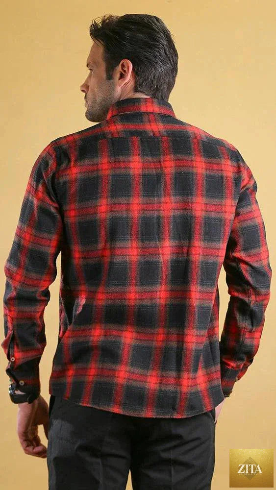 Bright Moons Woodsman Shirt displayed on a hanger, featuring rugged fabric, button-front, and classic outdoor-inspired style.