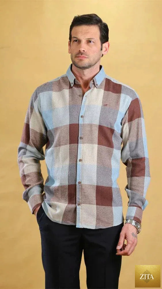 Bright Moons Woodsman Shirt showcasing rugged plaid fabric and classic button-down style for outdoor or casual wear.