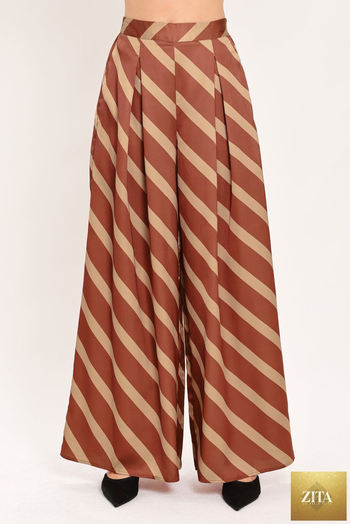 TOFFEE DIAGONAL FLOW WOVEN WIDE LEG PANTS
