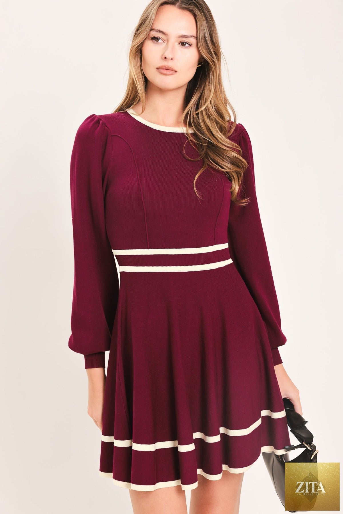 MERLOT IVORY MOMENT SWEATER MINI DRESS