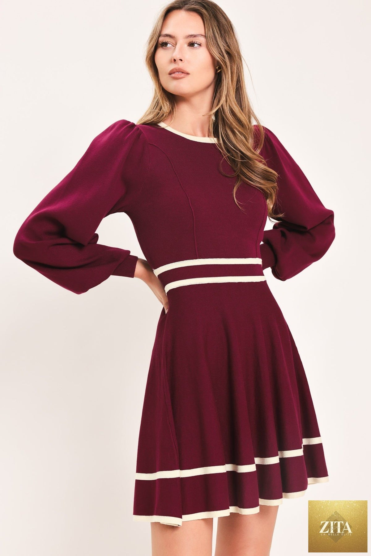 MERLOT IVORY MOMENT SWEATER MINI DRESS