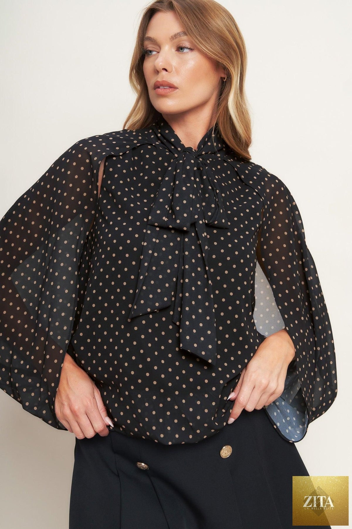 MIDNIGHT DOT CHIC WOVEN TOP