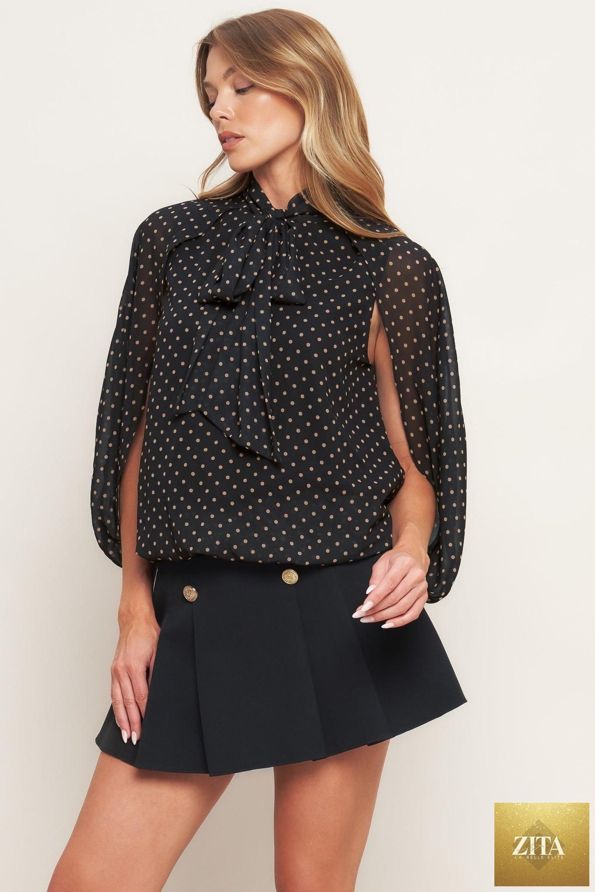 MIDNIGHT DOT CHIC WOVEN TOP