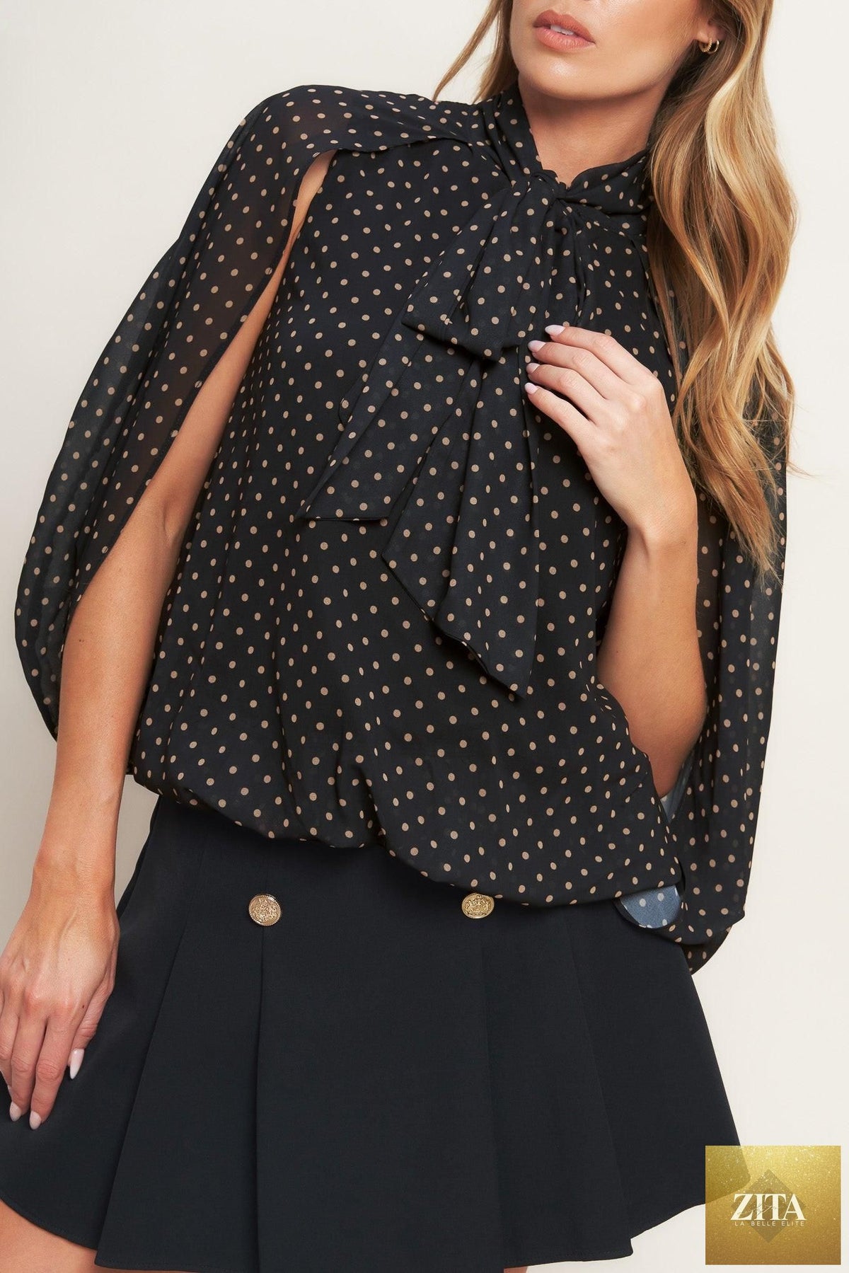 MIDNIGHT DOT CHIC WOVEN TOP