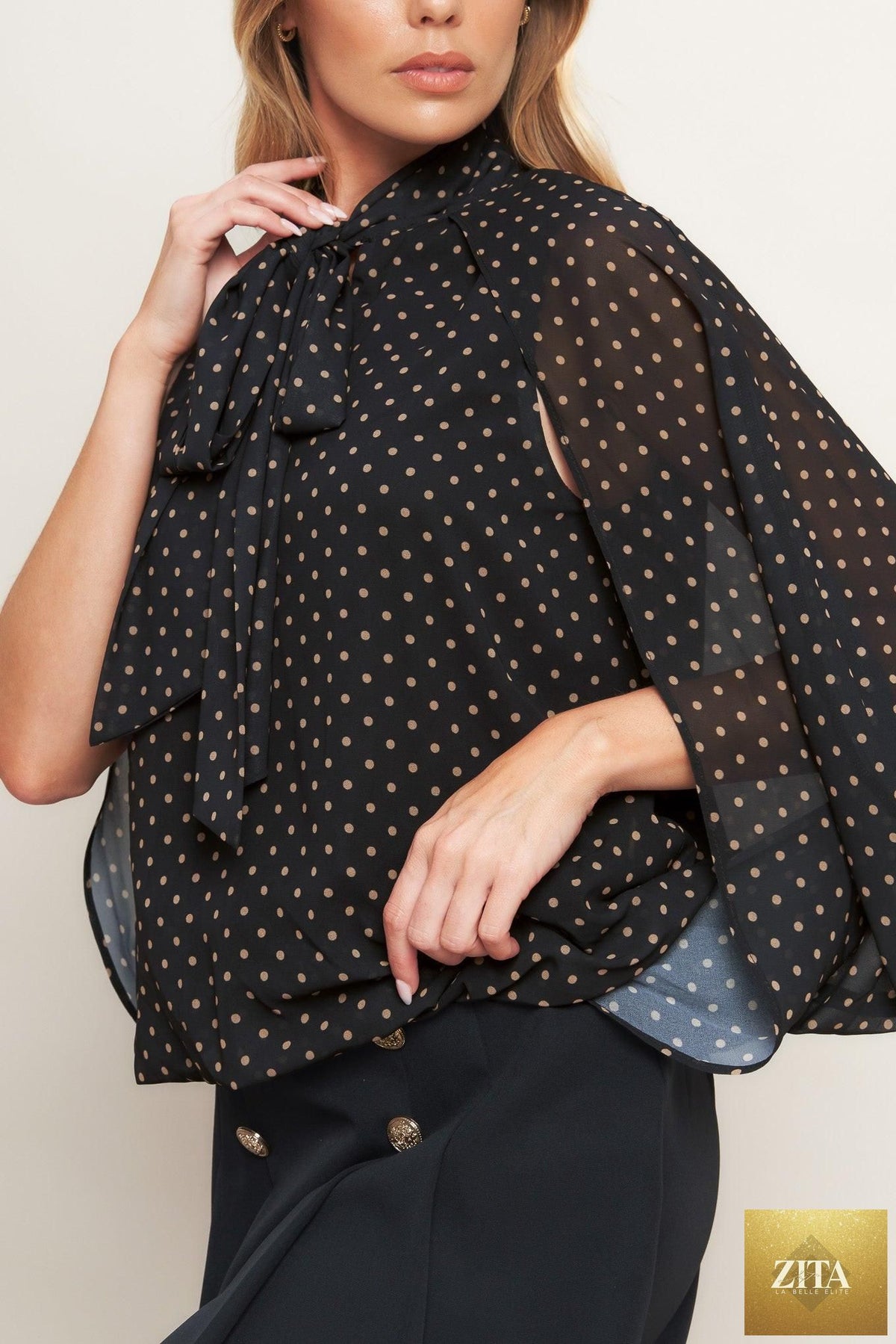 MIDNIGHT DOT CHIC WOVEN TOP