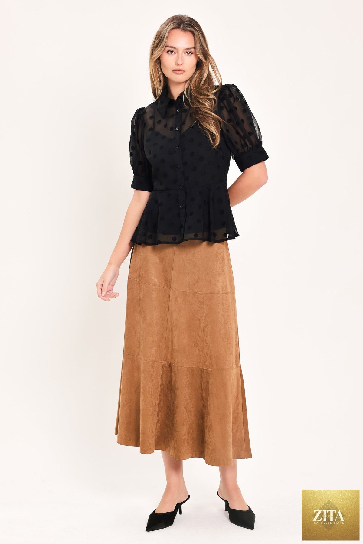 POLKA VEIL ROMANCE WOVEN TOP