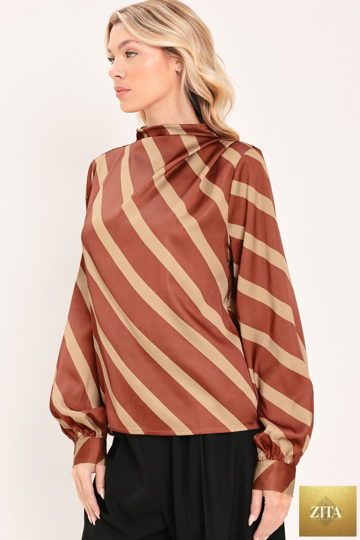 TOFFEE DIAGONAL FLOW WOVEN TOP