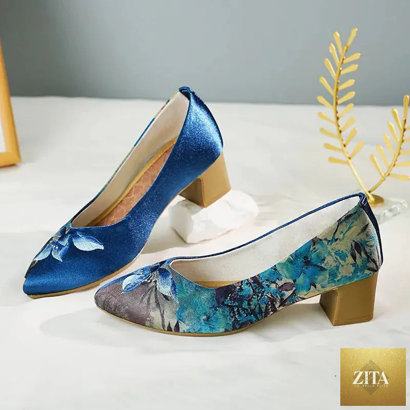 Elegant floral high heels for women with round toe, stylish women’s shoes by Trendy Attic Store01.