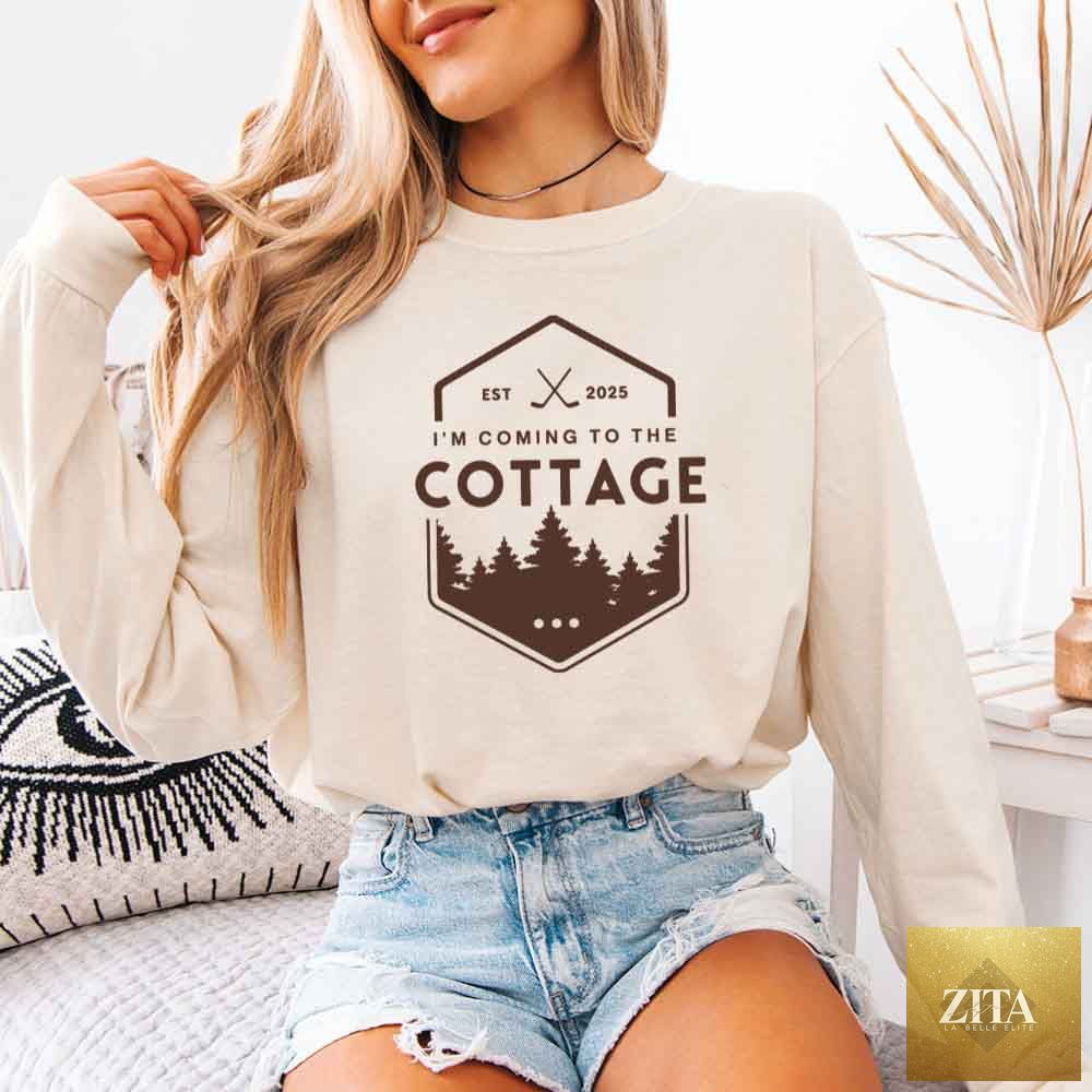 Comfort Colors long sleeve shirt featuring "I'm Coming to the Cottage" design, perfect for BookTok fans and cottage lovers.