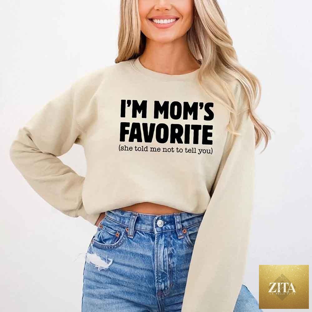 Unisex sweatshirt from Adorb Custom Tees featuring humorous "Mom's Favorite Son & Daughter" design in casual style.