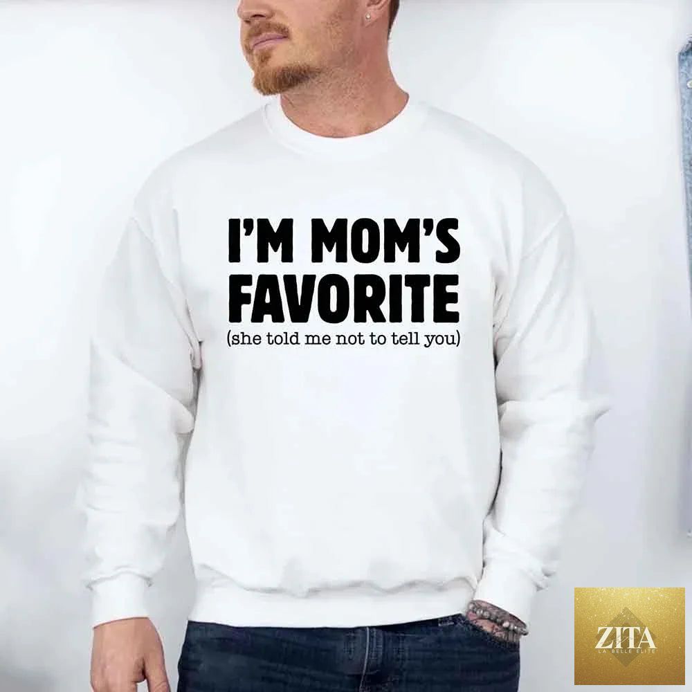 Unisex sweatshirt featuring humorous "Mom's Favorite Son & Daughter" design by Adorb Custom Tees, casual apparel for moms and kids.