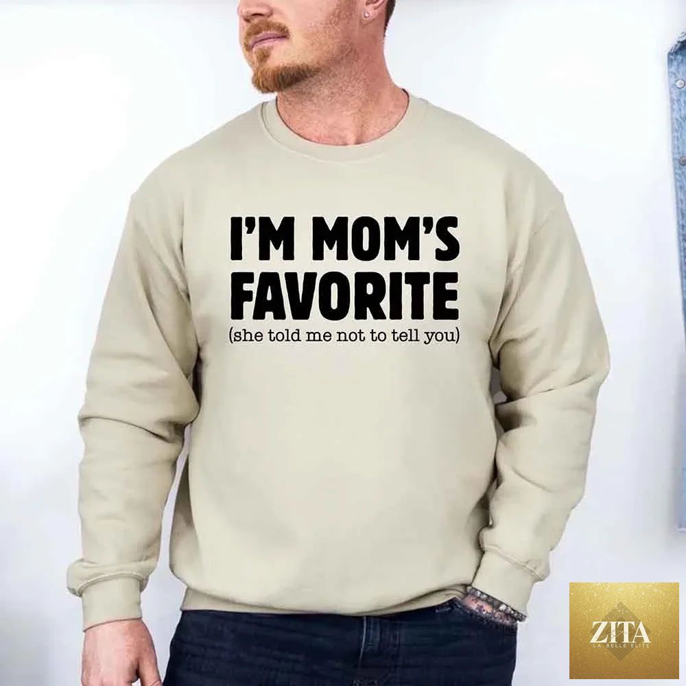 Unisex sweatshirt with humorous "Mom's Favorite Son & Daughter" design by Adorb Custom Tees, casual and comfortable clothing.