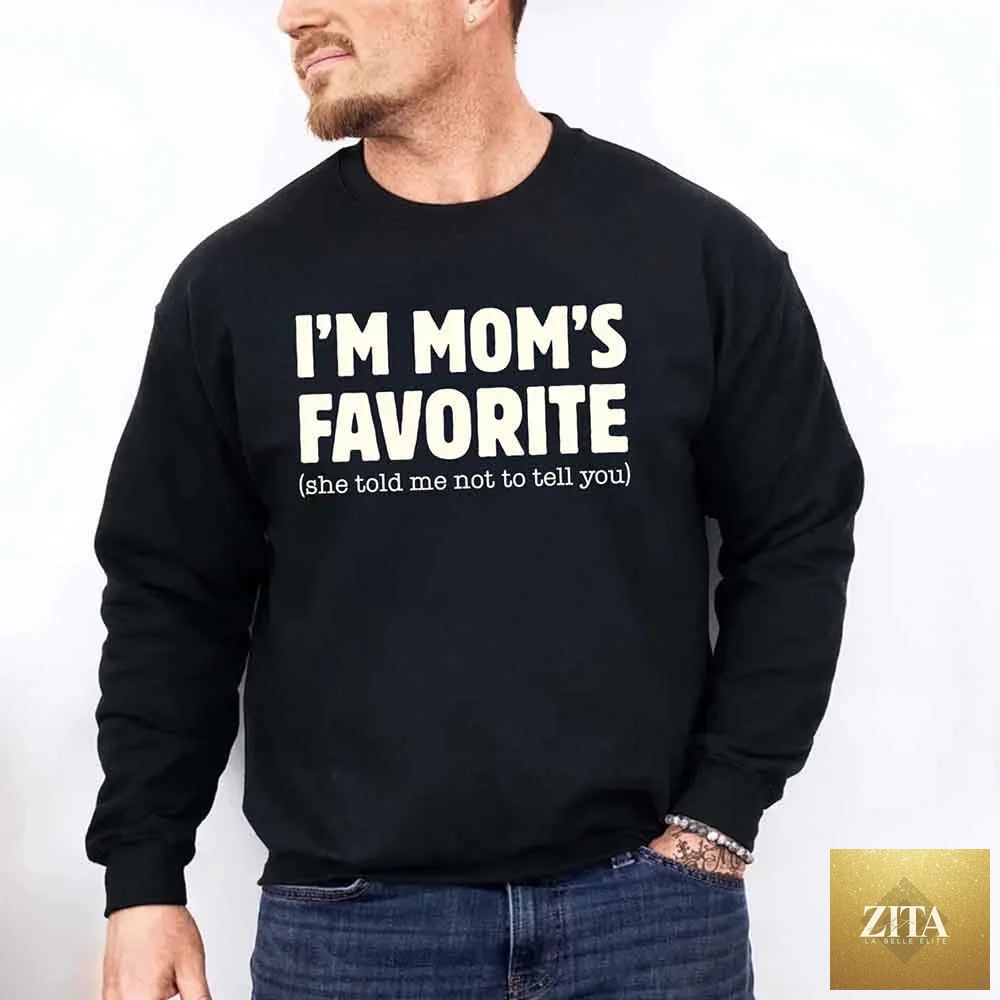 Unisex sweatshirt with humorous "Mom’s Favorite Son & Daughter" design, by Adorb Custom Tees. Comfortable casual wear.