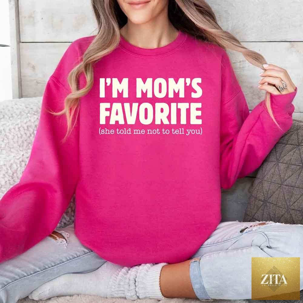Unisex sweatshirt from Adorb Custom Tees featuring humorous "Mom’s Favorite Son & Daughter" design on soft fabric.